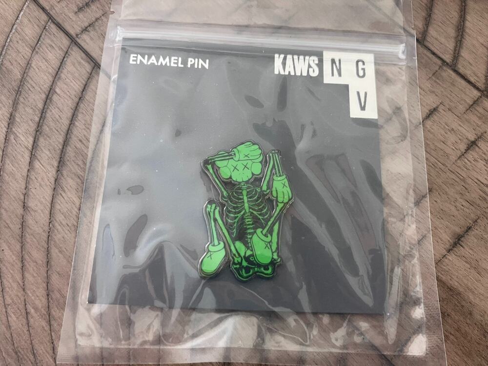 KAWS Green Skeleton Enamel Pin